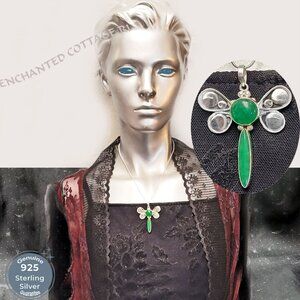 🌠 Sterling Silver 925 𝐃𝐑𝐀𝐆𝐎𝐍𝐅𝐋𝐘 Transformation Green Jade  Pendant